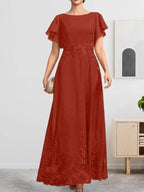 A-line Scoop Ankle-Length Lace Chiffon Mother of the Bride Dress With Sequins by Dreamylily