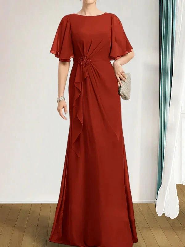 A-line Scoop Floor-Length Chiffon Mother of the Bride Dress With Cascading Ruffles Beading Sequins by Dreamylily
