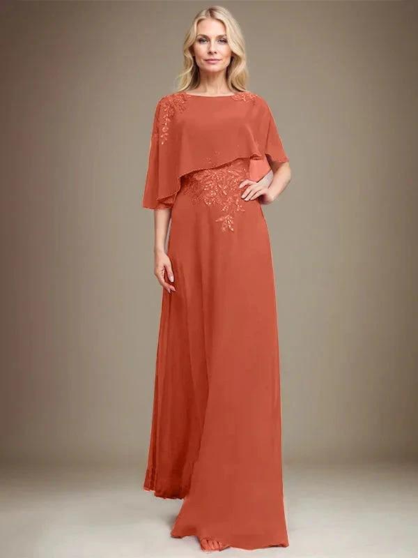A-line Scoop Floor-Length Chiffon Lace Mother of the Bride Dress With Sequins Beading by Dreamylily