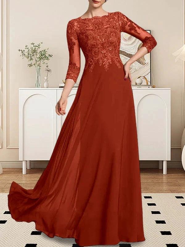 A-line Scoop Floor-Length Lace Chiffon Mother of the Bride Dress With Sequins by Dreamylily