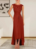 Champagne A-Line Scoop Lace Chiffon Dress by Dreamylily