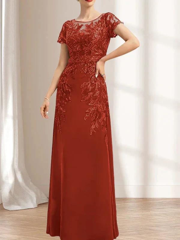 Sheath/Column Scoop Illusion Floor-Length Lace Chiffon Mother of the Bride Dress With Sequins by Dreamylily