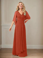 A-Line V-Neck Long Sequins Chiffon Mother Dress by Dreamylily