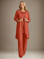 Chiffon Scoop Long Sleeves Mother Of The Bride Pantsuits With Jacket by Dreamylily