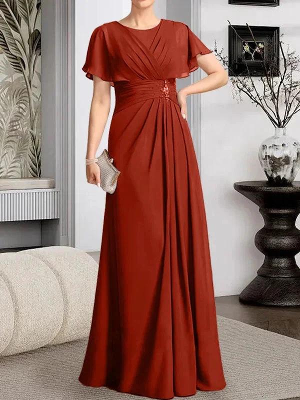 A-line Scoop Floor-Length Chiffon Mother of the Bride Dress With Pleated Beading by Dreamylily