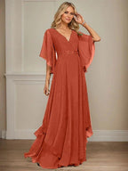 A-line V-Neck Floor-Length Chiffon Mother of the Bride Dress With Sequins Appliques Lace Beading by Dreamylily