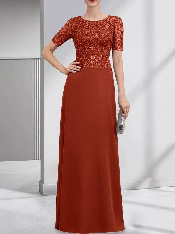 A-line Scoop Floor-Length Lace Chiffon Mother of the Bride Dress With Sequins by Dreamylily