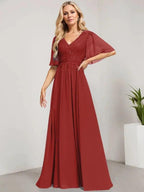 A-line V-Neck Floor-Length Lace Chiffon Mother of the Bride Dress With Sequins by Dreamylily
