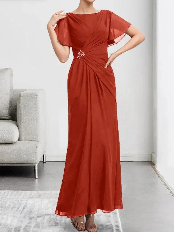 A-line Scoop Illusion Tea-Length Chiffon Lace Mother of the Bride Dress With Beading Sequins by Dreamylily