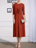 A-line Scoop Tea-Length Chiffon Mother of the Bride Dress With Pleated by Dreamylily