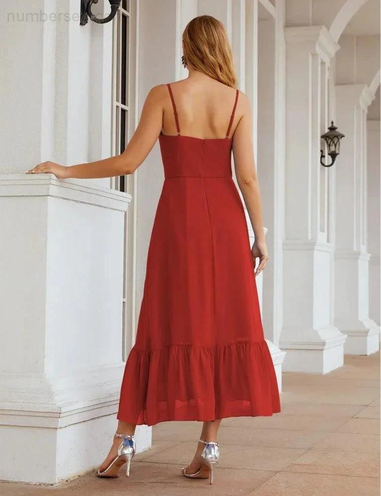 Numbersea Spaghetti Strap Chiffon Bridesmaid Dress Ankle Length Formal A Line Cocktail Party Homecoming Dress for Juniors SEA28028 by numbersea