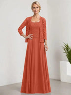 A-line Square Floor-Length Lace Chiffon Mother of the Bride Dress With Sequins by Dreamylily