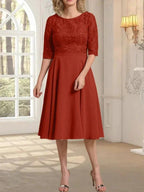 A-line Scoop Knee-Length Lace Chiffon Mother of the Bride Dress by Dreamylily