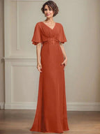 A-line V-Neck Floor-Length Chiffon Mother of the Bride Dress With Pleated Sequins Appliques Lace by Dreamylily