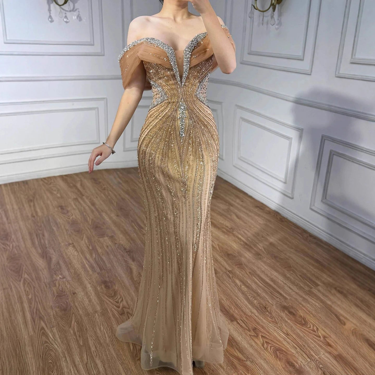 Zapdress Customized Gold Mermaid Evening Dress 2026 Luxury Beaded Party Gowns for Women DLA73142A (ZD17363)
