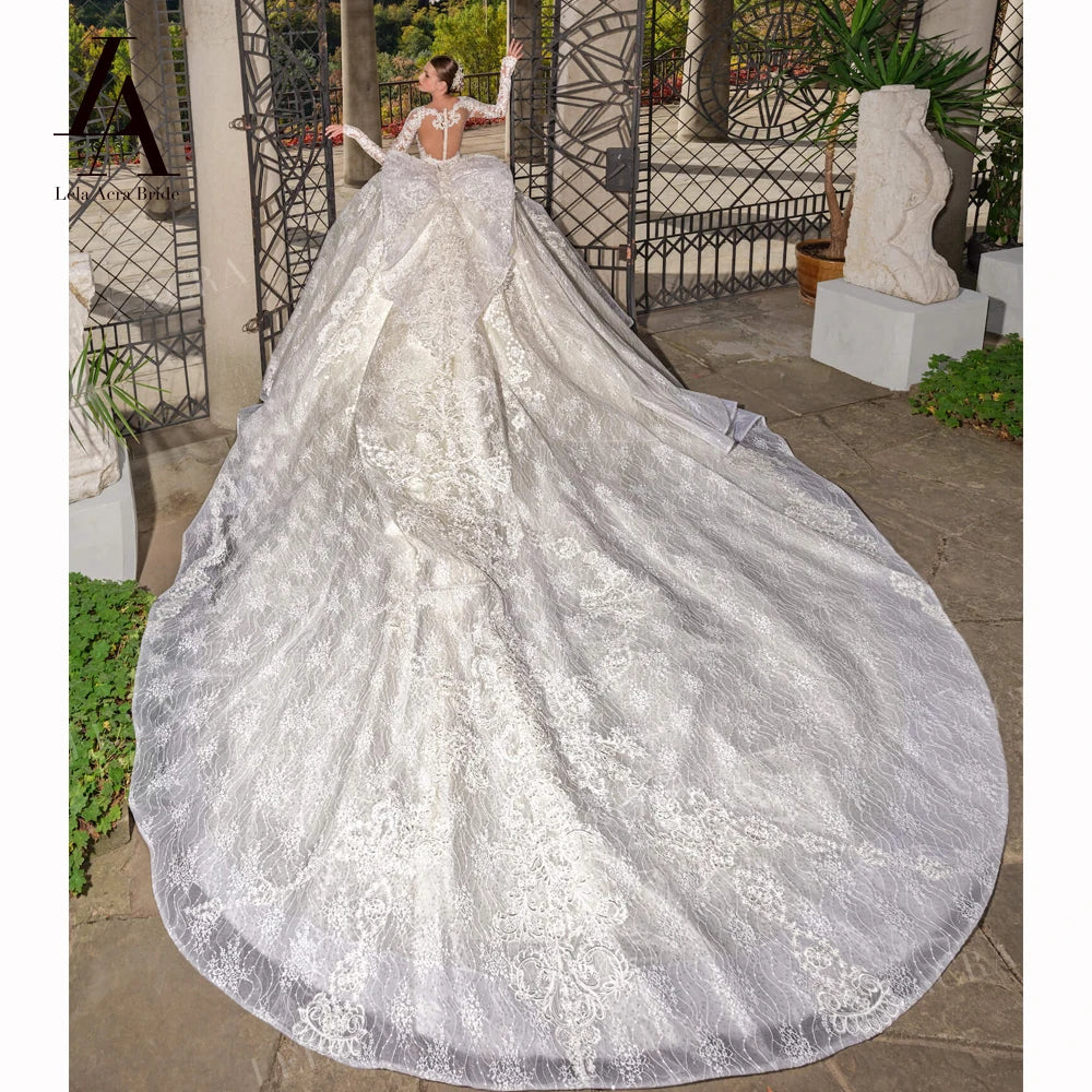 LelaAcra Long Sleeve Ball Gown Wedding Dress 2026 Appliques Sweetheart Backless Princess Bride JK60 customized Vestido de Noiva