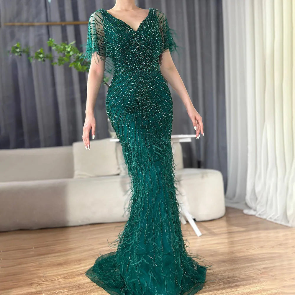 Zapdress Brown Mermaid Beaded Feathers Evening Dresses Elegant Party Gowns for Women DLA71323 Customized (ZD17329)