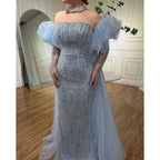Zapdress Customized Blue Mermaid Puff Sleeves Beaded Evening Dresses Dubai Elegant Party Gowns For Women 2024 (ZD17343)