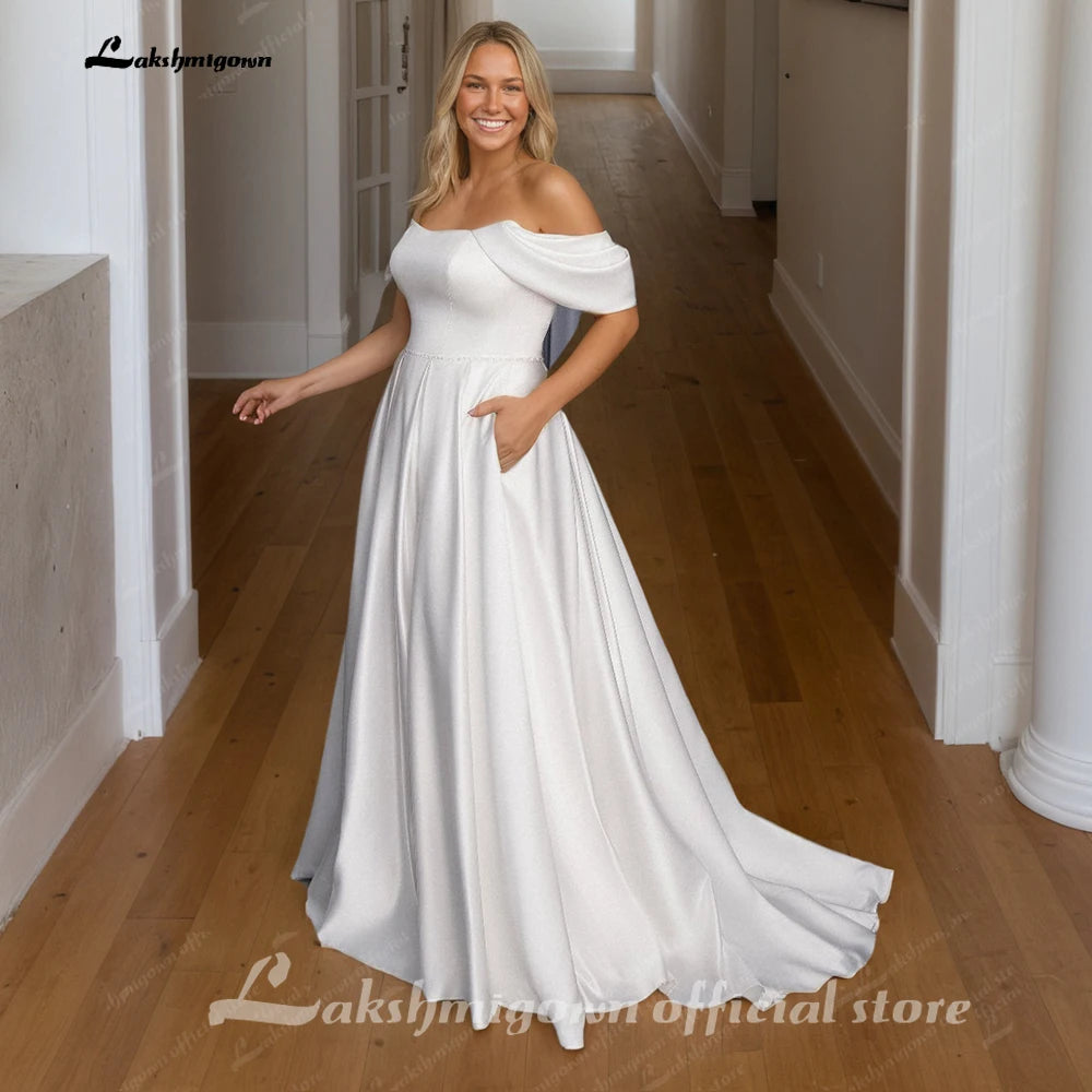 ZapDress Soft Satin Off Shoulder Plus Size Wedding Dress with Cap Sleeve Large Size Bridal Gown Vestidos Boda Customized