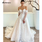 ZapDress Off the Shoulder Long Removeable Sleeves Sweethert Full Lace Bridal Grown A Line Wedding Dresses Customized
