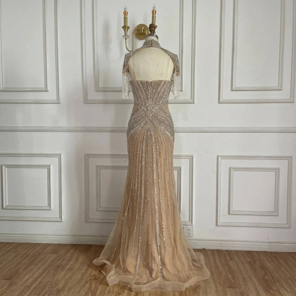 Zapdress Pink Beaded Tassel Mermaid Evening Dress with Split Formal Party Gowns for Women 2026 DLA72891A Customized (ZD17360)