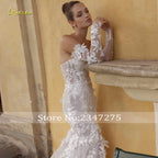 Loverxu Mermaid Sexy Wedding Dresses Strapless Long Sleeve Vestido De Novia Beading Appliques 3D Flowers Custom Made Bridal Gown
