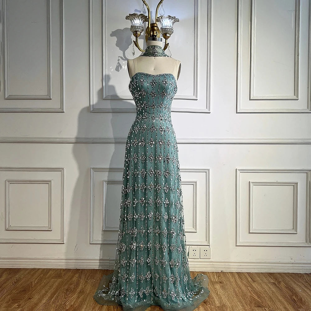 Serene Hill Customized 2026 Nude Luxury Beaded Mermaid Evening Dresses Glala Party Gowns for Women DLA72871