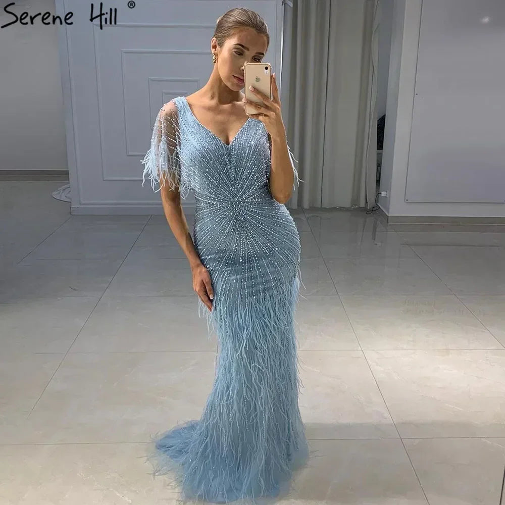 Zapdress Brown Mermaid Beaded Feathers Evening Dresses Elegant Party Gowns for Women DLA71323 Customized (ZD17329)