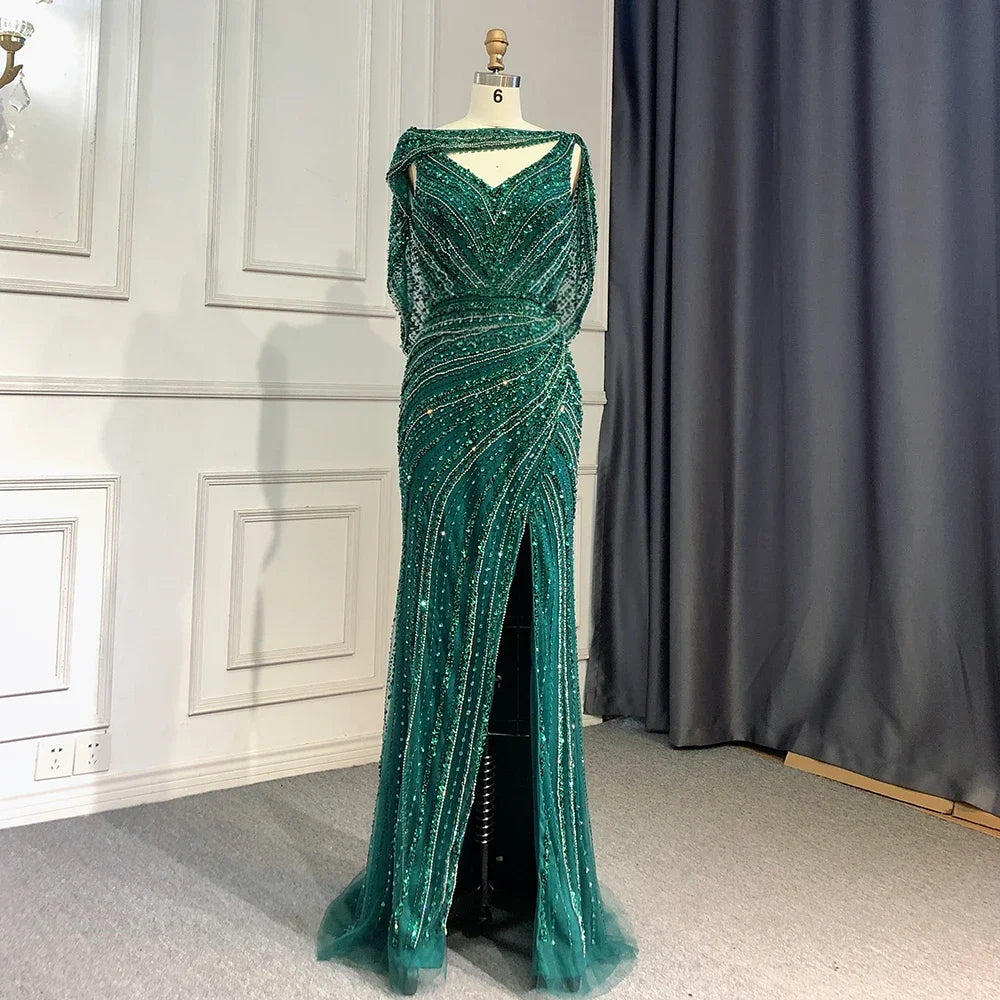 Zapdress Customized Silver Nude Beaded Mermaid Evening Dresses 2025 Elegant Party Gowns For Women Wedding (ZD17383)