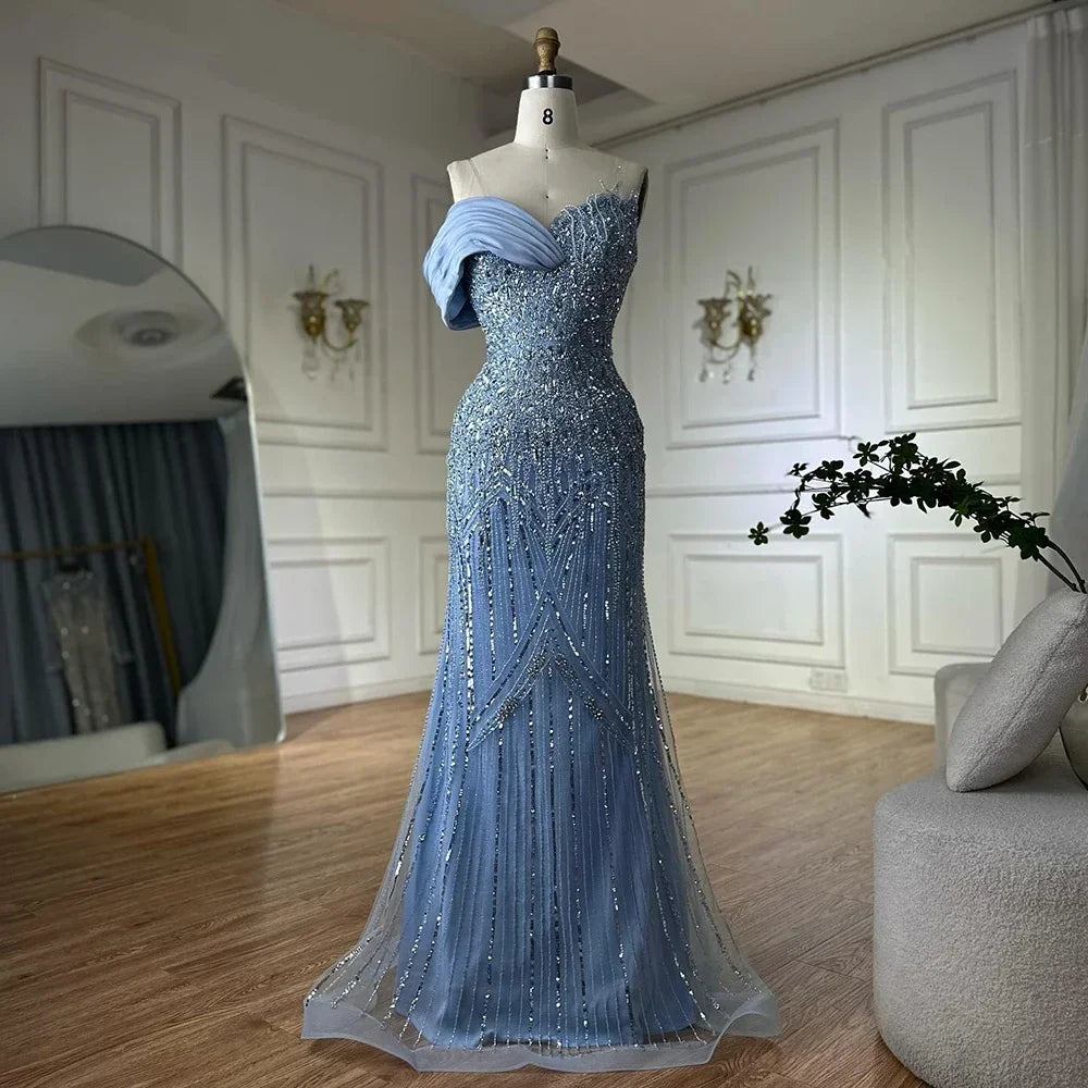 Zapdress 2025 Dubai Grey Mermaid One Shoulder Beaded Long Evening Dresses Gowns For Formal Occasion DLA72650 Customized (ZD17326)