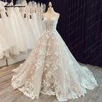 ZapDress Luxury Spaghetti Straps Lace Women Sweetheart Neck Wedding Dress for Bride Champagne Wedding Gown Vestidos Para Boda