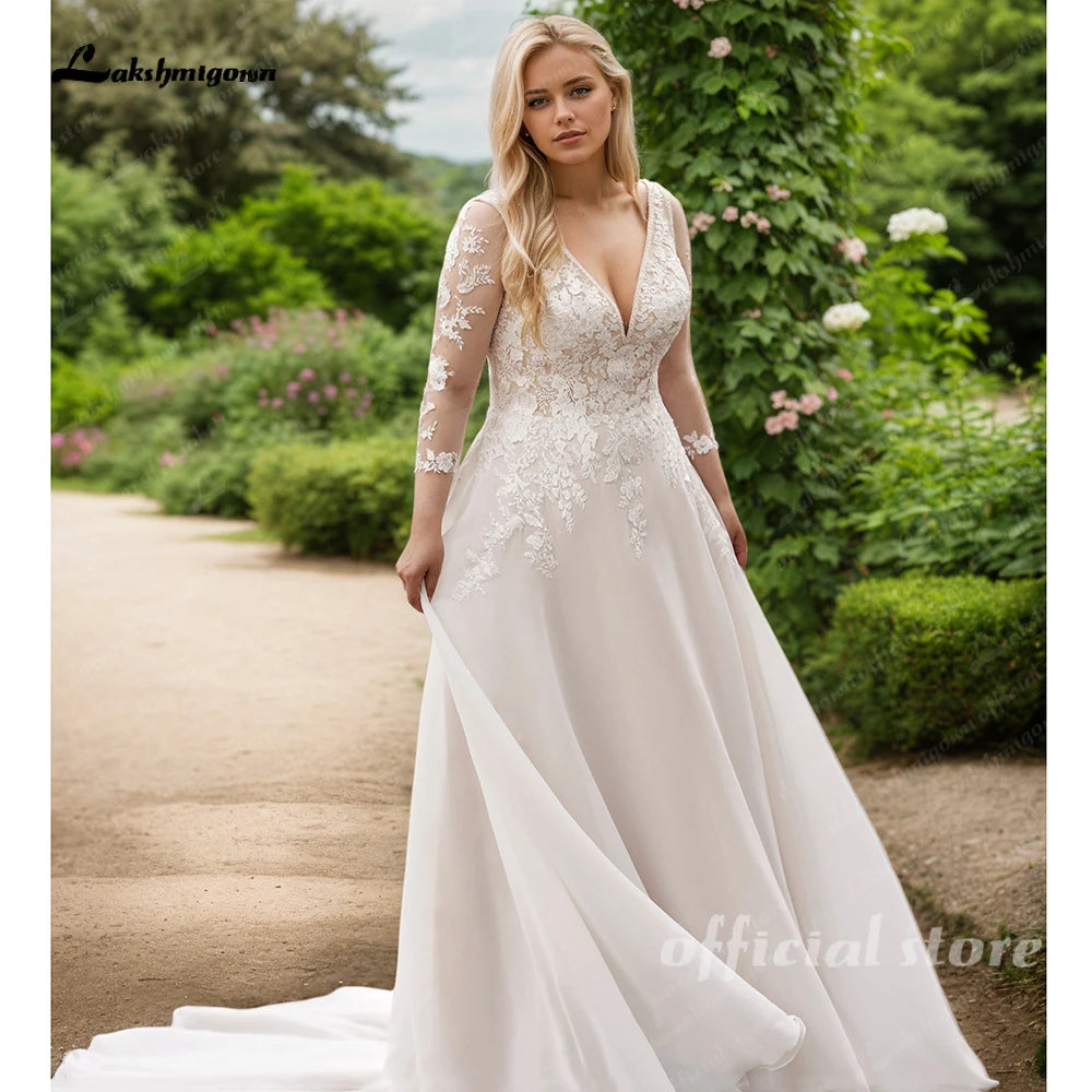ZapDress Plus Size Long Sleeves Wedding Dress with Cape For Woman A Line Lace Appliques Vestidos De Casamento Customized
