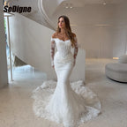 SoDigne Mermaid Lace Wedding Dress Off Shoulder Long Sleeves Bride Dresses Long Bridal Gowns Vestidos De Novia Customized