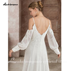 ZapDress Illusion Off White Wedding Dress Off Shoulder Long Sleeve Bridal Gown for Women Summer Vestido De Novia Customized