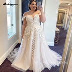 ZapDress Plus Size Off The Shoulder A-Line Wedding Dress 2026 New Lace Floral Bride Gowns Customized