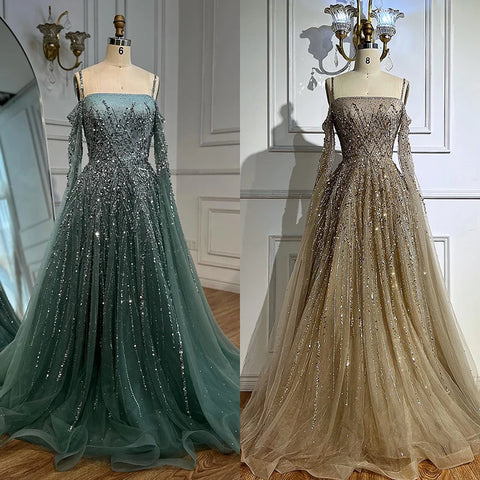 Luxury Caramel Evening Dress with Cape sleeves LA72957