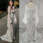 Boho Long Batwing Sleeves Lace Wedding Dress Drop Ship Customized Mermaid Rustic Beach 2026 Square Neck Open Back Bridal Gowns