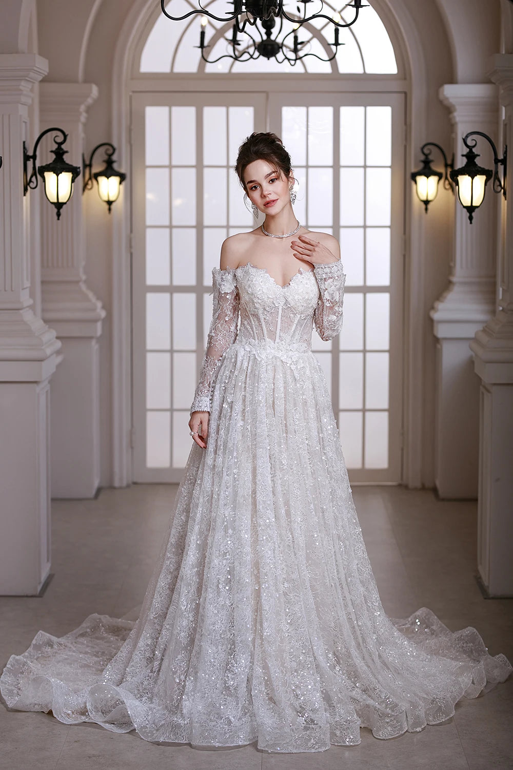 SL-9534 Customized SuLi Lace Wedding Dress For Women Long Sleeve Brides Robe De Mariee Custom Made Wedding Gowns