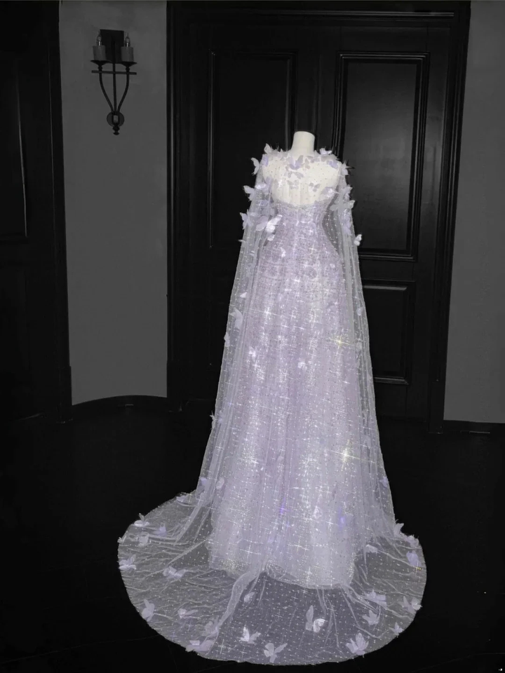 Pretty Lilac Tulle Beaded Appliques A Line Prom Evening Dress Formal Evening Dress Y8657 by simplepromdress