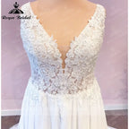 ZapDress Plus Size Wedding Dress A Line V Neck Tank Lace Appliques Chiffon Wedding Party Gowns Bride Gown Customized