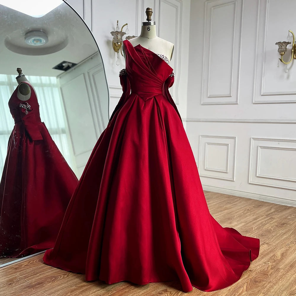 Serene Hill 2025 Elegant Black One-Shoulder A Line Beaded Evening Dresses Gowns with Sleeveless For Party DLA72741 Customized
