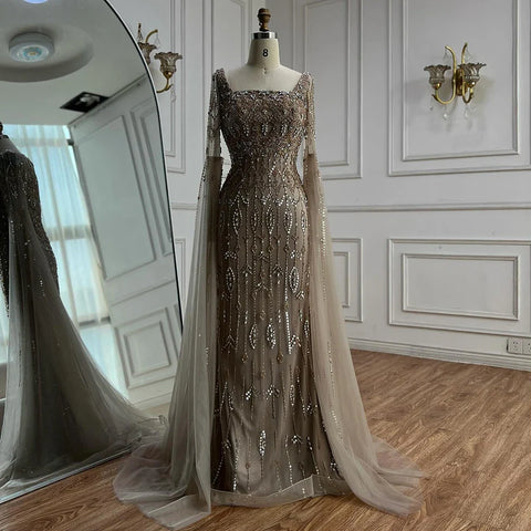 Luxury Caramel Evening Dress with Sleeves Cape 2025 LA72966