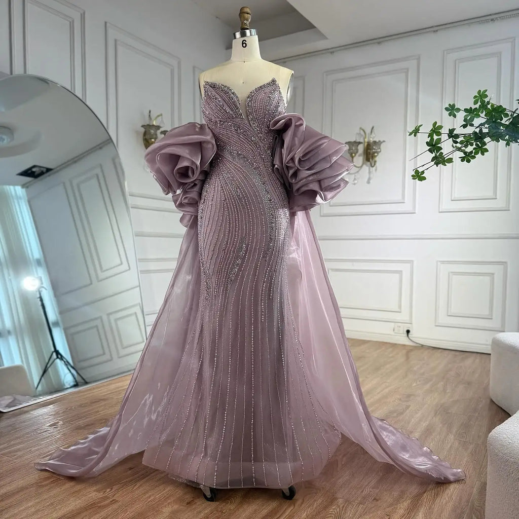 Serene Hill Pink Strapless Mermaid Beaded Evening Dresses with Cape Elegant Party Gowns for Women Customized DLA72896