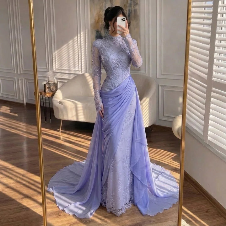 Serene Hill Customized Wine Red Mermaid Evening Dresses with Wrap Skirt High-End Lace Formal Party Gowns for Women DLA73407