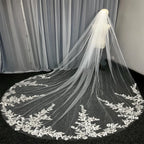 Real Photos Long Lace Appliques Wedding Veil White Ivory Cathedral 1 Layer Bridal Veil 3Meters Bride Veil