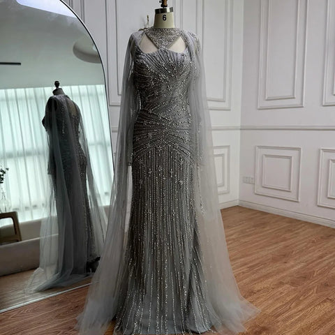 Luxury Caramel Mermaid Evening Dress with Cape Sleeves LA73052