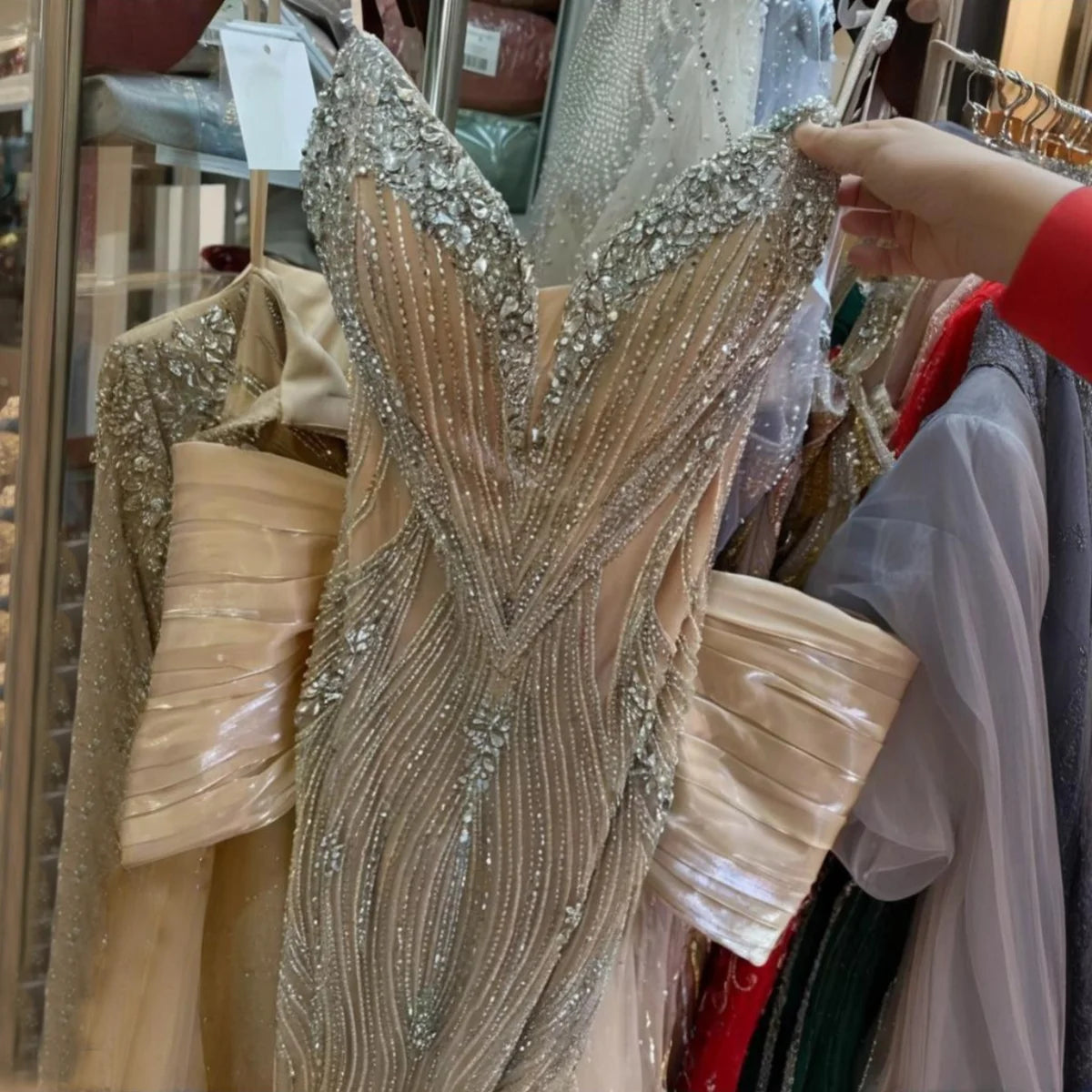 Serene Hill Pink 2025 Mermaid Beaded Evening Dresses with Cape Wedding Party Gowns for Women DLA73061 Customized