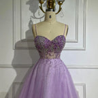 Zapdress Customized Lilac Spaghetti Strap A Line Beaded Evening Prom Dresses Dubai Party Gowns for Women 2025 (ZD17323)