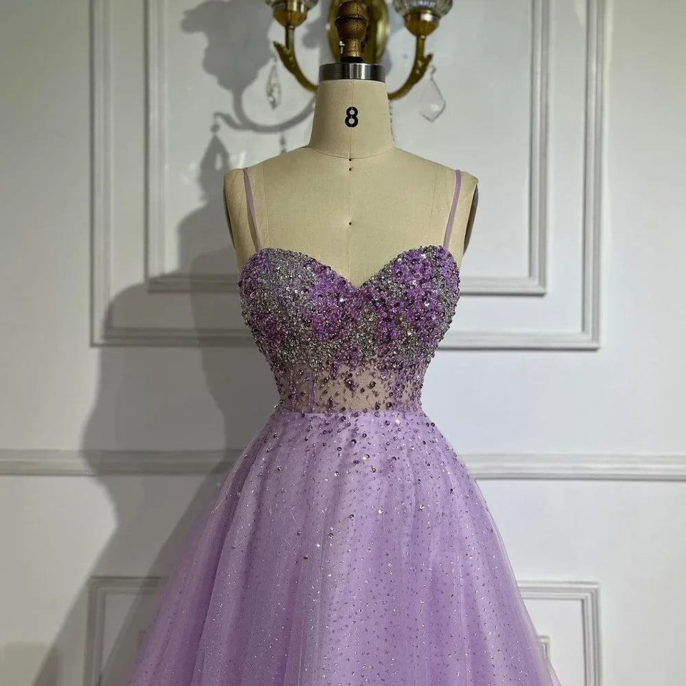 Zapdress Customized Lilac Spaghetti Strap A Line Beaded Evening Prom Dresses Dubai Party Gowns for Women 2025 (ZD17323)