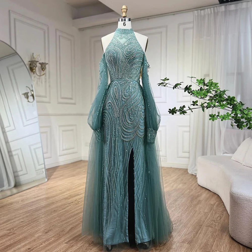 Zapdress Customized 2026 Turquoise Mermaid Overskirt Beaded Evening Dresses Elegant Party Gowns For Women Wedding (ZD17334)